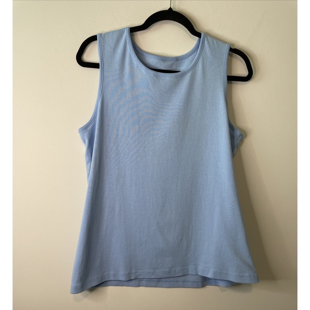 Appleseed's Knit Top Women L Blue Sleeveless Cotton Crew Neck Classic Minimalist